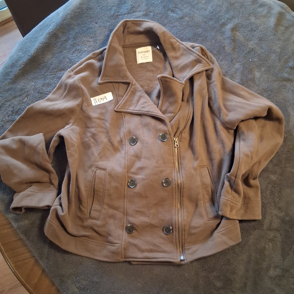 Old Navy Fleece Peacoat Jacket Brown Double Breasted Womens XL Asymmetric Moto